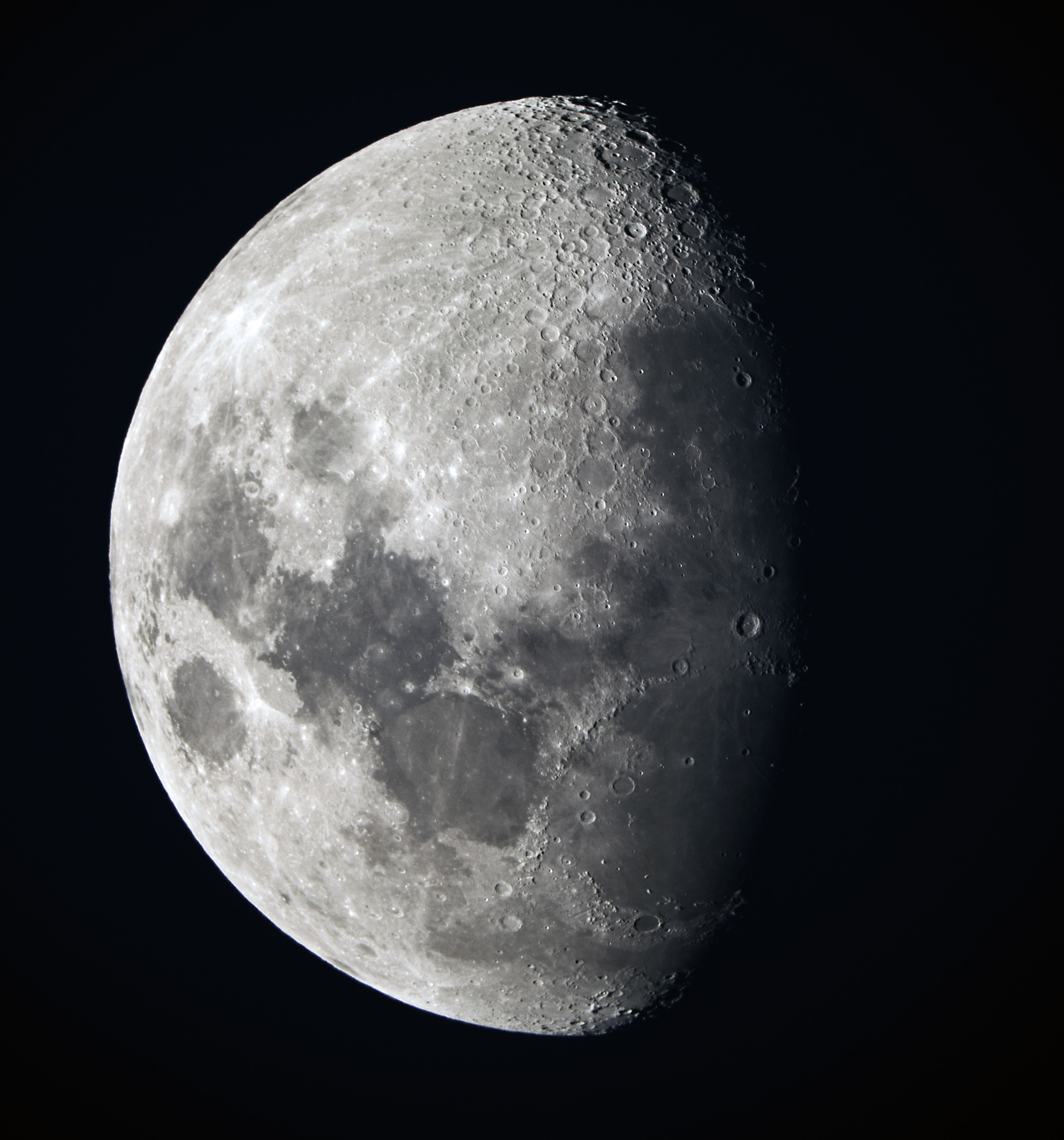 The Moon by Ken Kennedy. March 26th 2018. Nice Moon tonight so I thought I would have a go.  When I took these first images the seeing was reasonable but when I set up with the Toucam it had become quite turbulent.  A few clouds started to come over and, although the Moon was high, seeing was terrible.  I took a few AVI files but I'm not hopeful of good results.  Pity, as there were a few nice areas - Copernicus, Plato and the Alpine Valley and Clavius and Tycho.  Better luck next month!!!' The attached image was taken with the 200mm Celestron with telereducer and Canon EOS 100D, 1/200 sec at 200 ISO, 